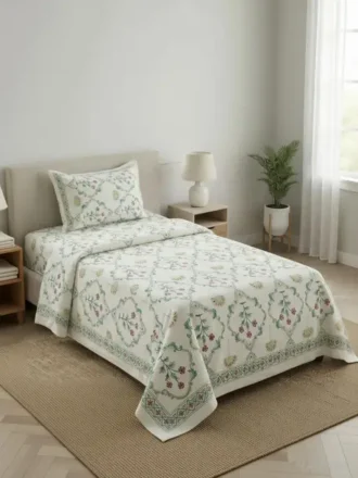 Linen & Loom Cotton Single Flat 400 TC Printed 1 Bedsheet